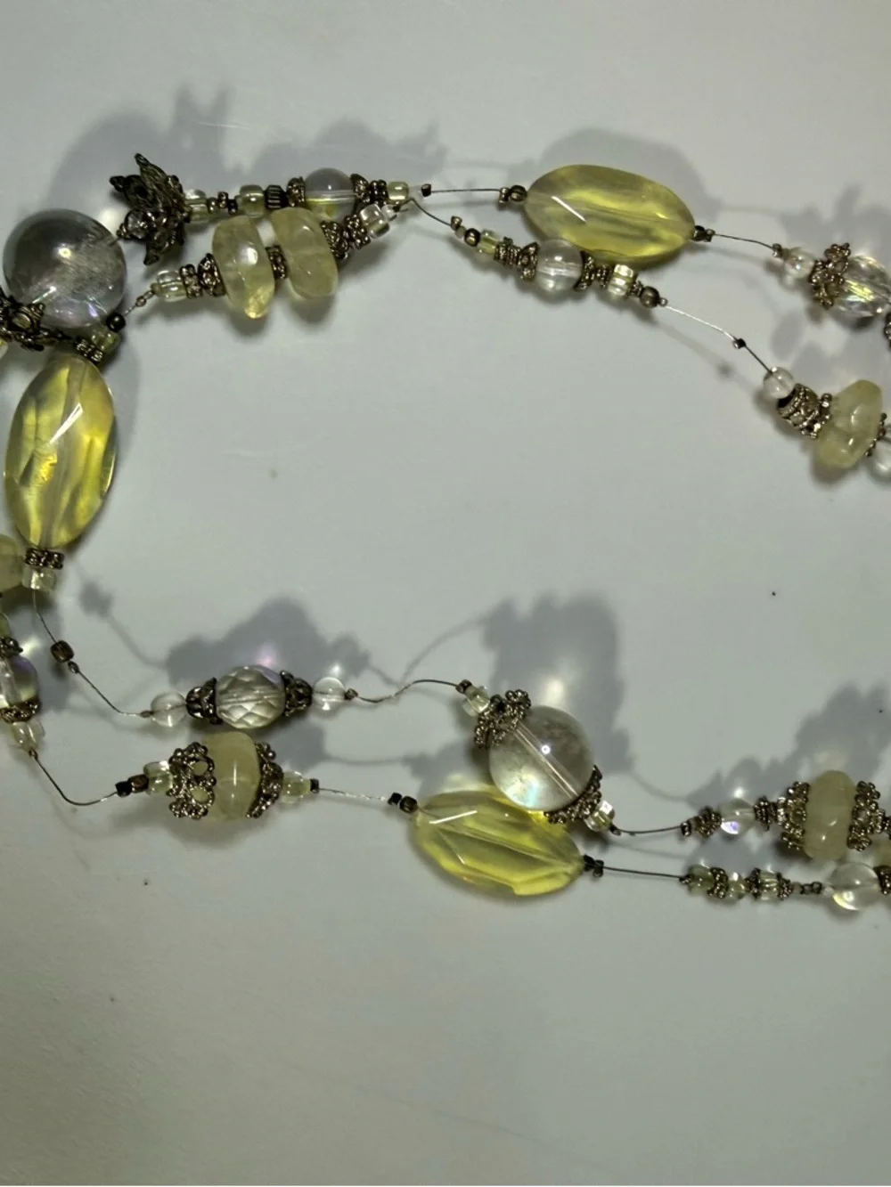 Vintage 1990s Iridescent Yellow Glass Bead Statement Necklace V8